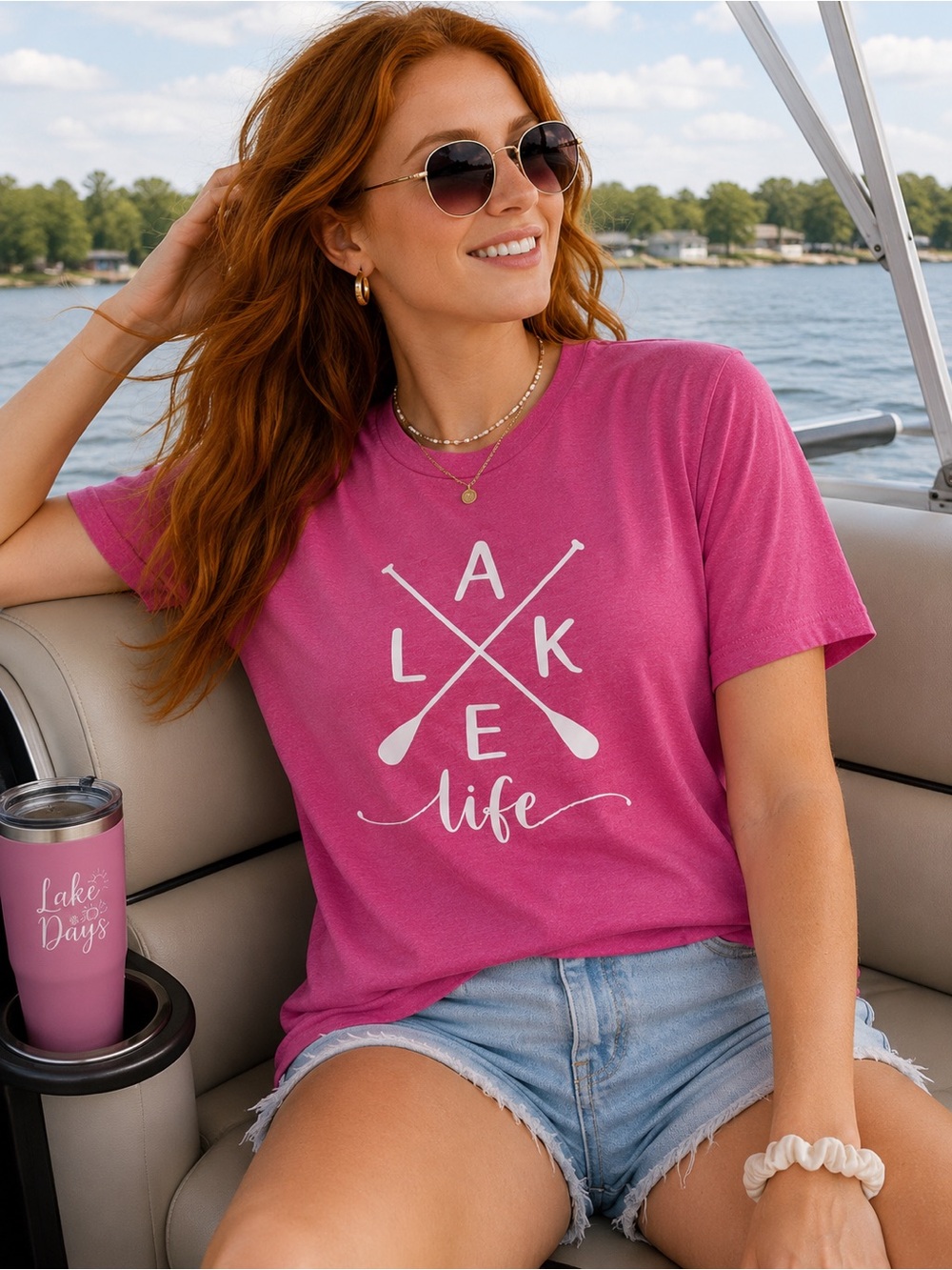 Bella+Canvas XL Lake Life Graphic Tee Pink Paddle Shirt